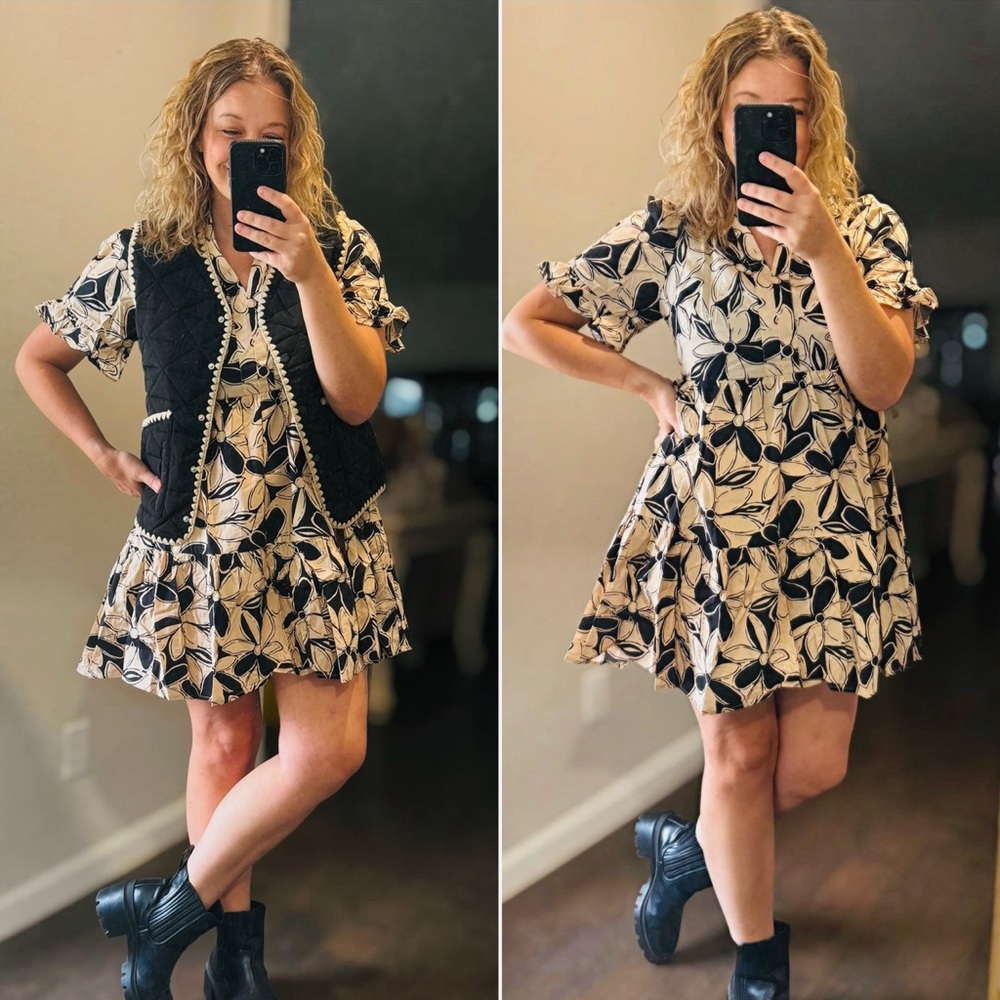 NEW Entro Floral Black and Cream Dress - Picture 2 of 2